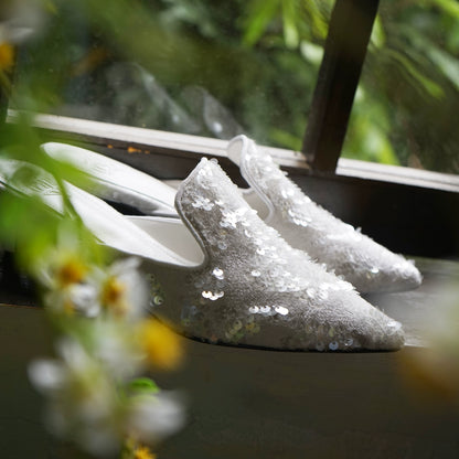 B-FEI Niche Design New Chinese White Kitten Heeled Mule -CHARLY.