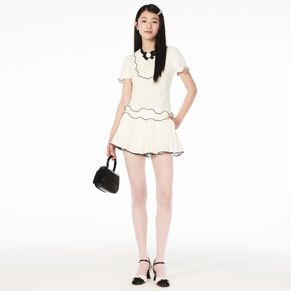 FAME contrasting ruffle embroidered T-shirt - HENRY