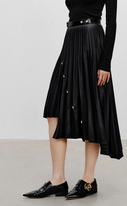 COMME MOI Lv Yan designer women's beaded triacetate commuter skirt - WILLOW.