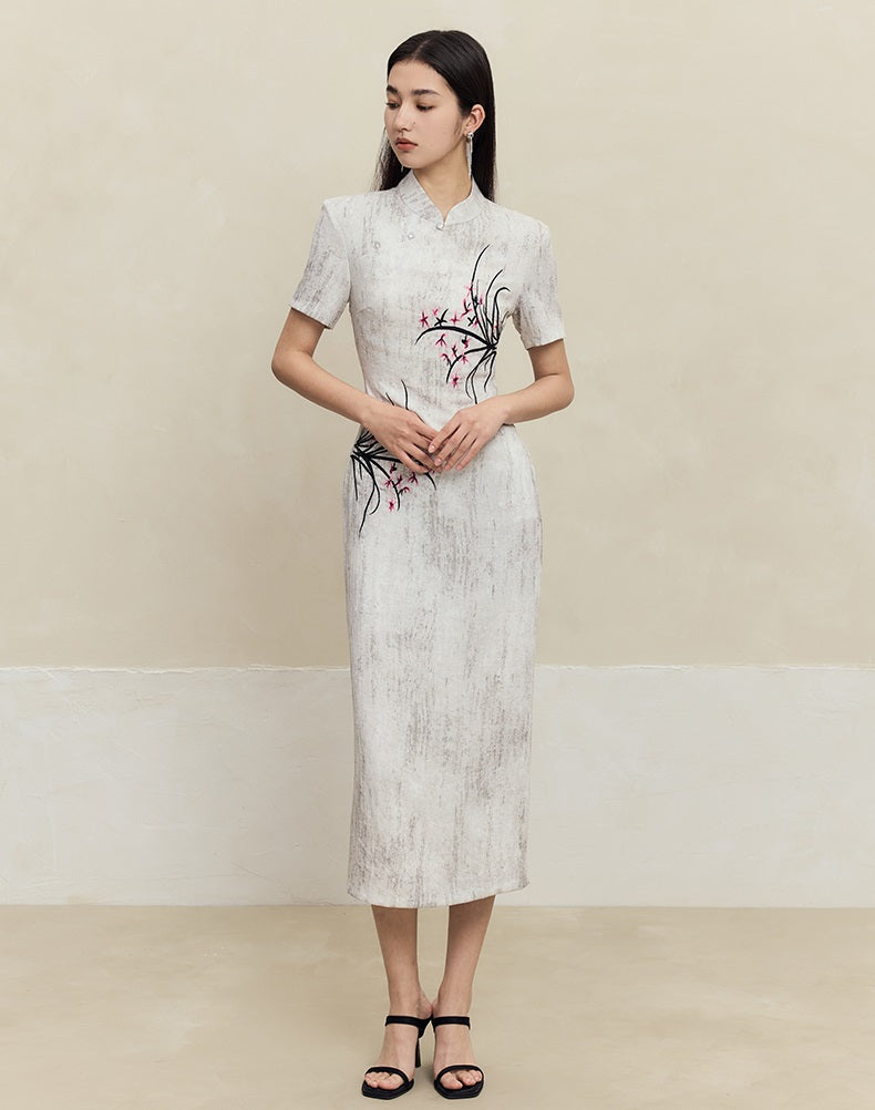 HECO old texture linen midi dress women - dome.