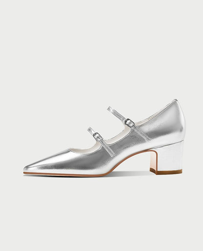 PJJUU silver mary jane french leather shoes - GRAND.