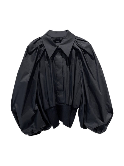 ANNAKIKI Women's Niche Black Puff Long Sleeve Shirt-CHESTNUT