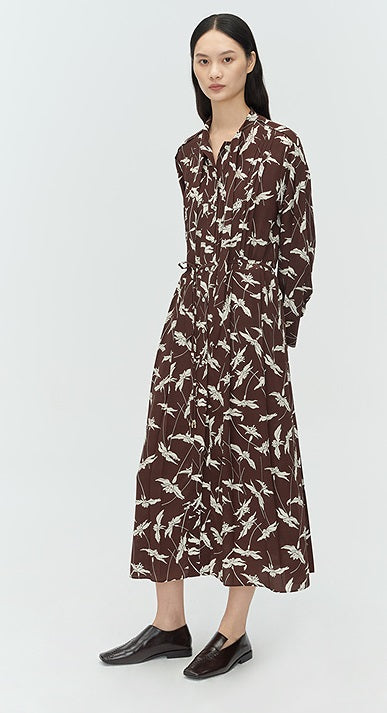COMME MOI Lu Yan designer's new women's printed pleated silk streamer dress - LUCKY.