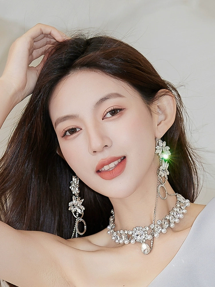 DOLLY Luxury Sliver European Style Flower Diamond Tassel Chic Earring-TALULLA