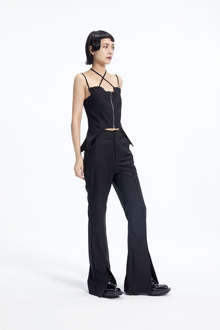 TINY IN Black Curved Flared Women's High Waist Trousers - CAMA