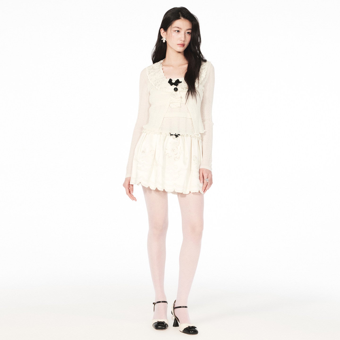 FAME openwork embroidered satin skirt - THEODORE