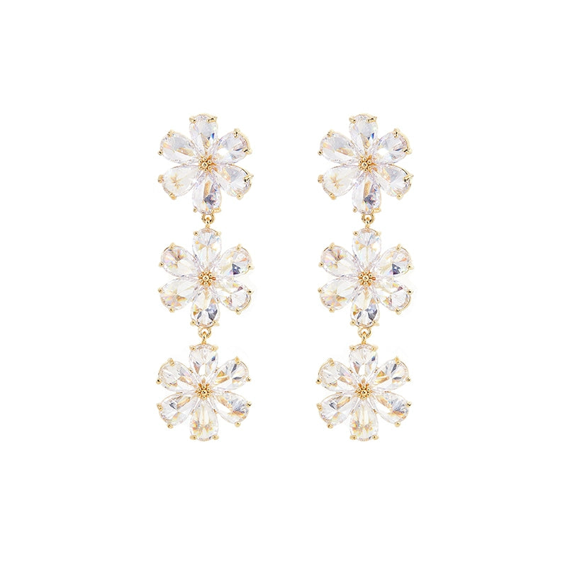 Wardrobes by Chen Elegant Gold Sun Flower Diamond Earrings-Unii