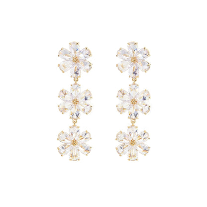 Wardrobes by Chen Elegant Gold Sun Flower Diamond Earrings-Unii