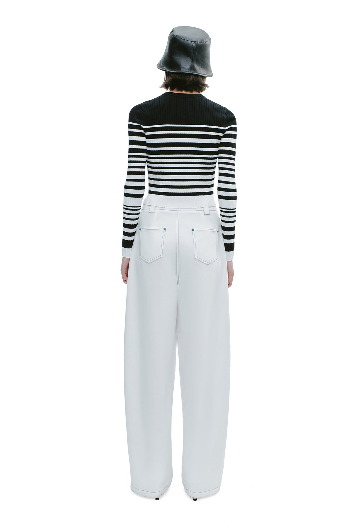 YES BY YESIR  black and white striped short woolen knit top - PROJECT.