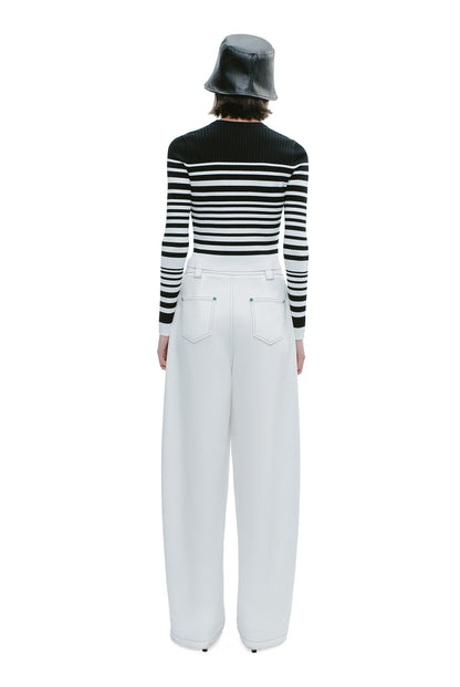 YES BY YESIR  black and white striped short woolen knit top - PROJECT.
