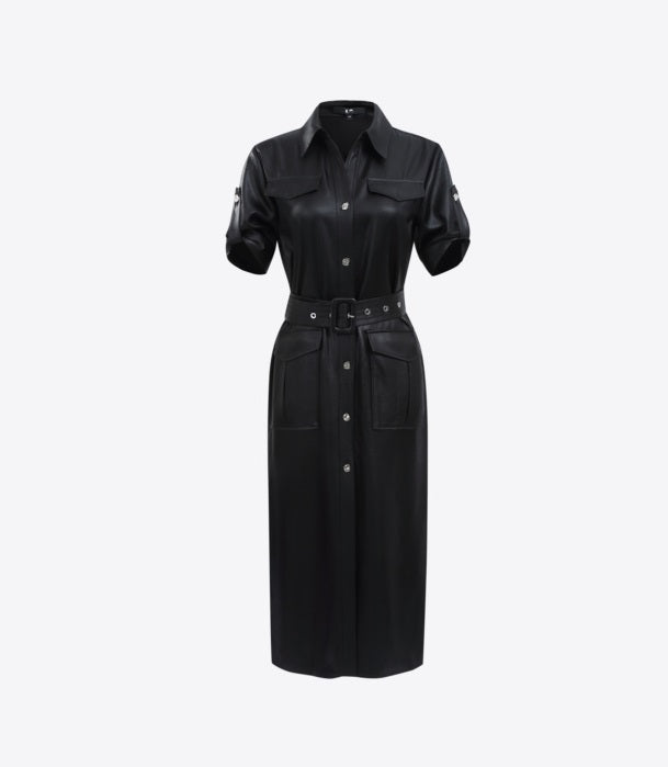 COMME MOI Lu Yan designer women's hunting straight side slit maxi skirt dress - LAYLA.