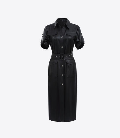 COMME MOI Lu Yan designer women's hunting straight side slit maxi skirt dress - LAYLA.