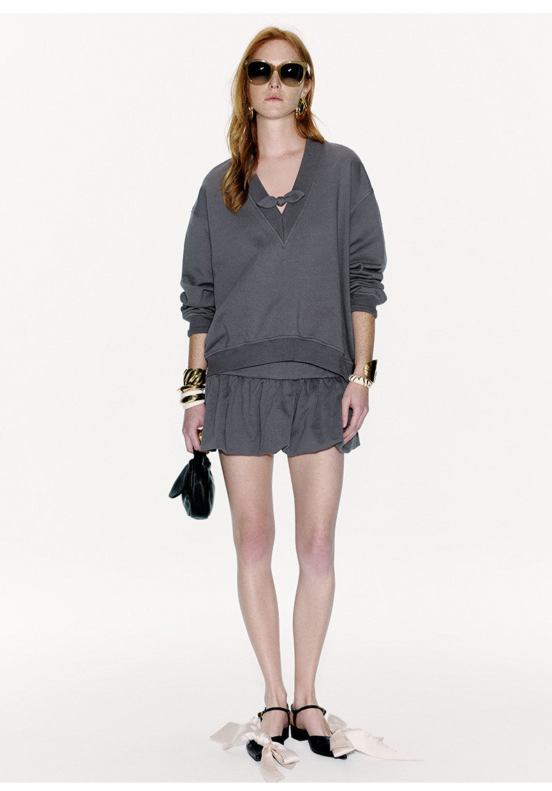 ATELIER MISS LU Rabbit Ear Bow Stitched Silhouette Sweatshirt - MIKE