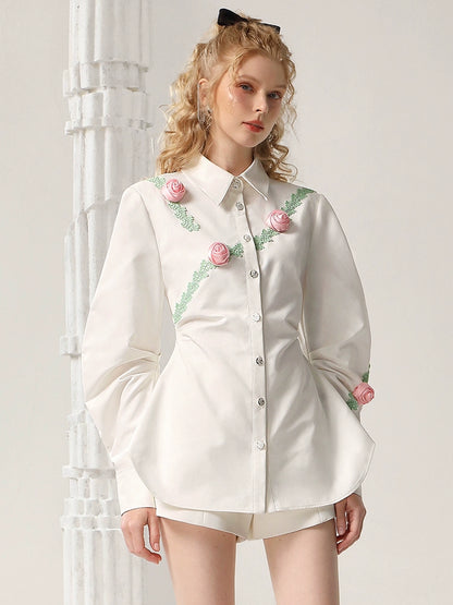 CHECOCRE Stubble French Girly Rose Mid-length Design Top - ELAINE