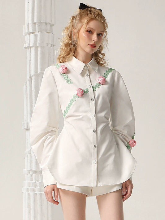 CHECOCRE Stubble French Girly Rose Mid-length Design Top - ELAINE