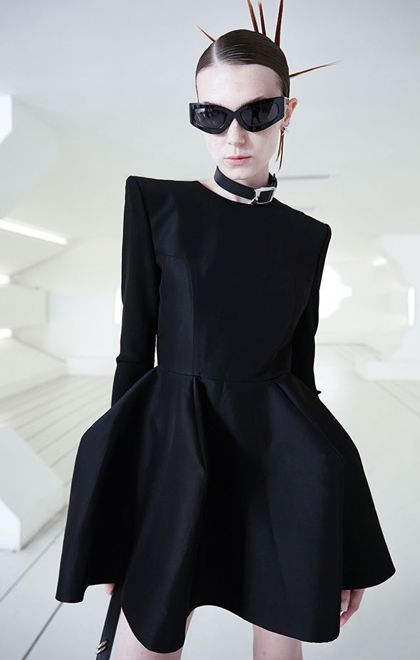 ANNAKIKI Silk Wool 3D Three-dimensional Hem Short Dress-ALUCARD.
