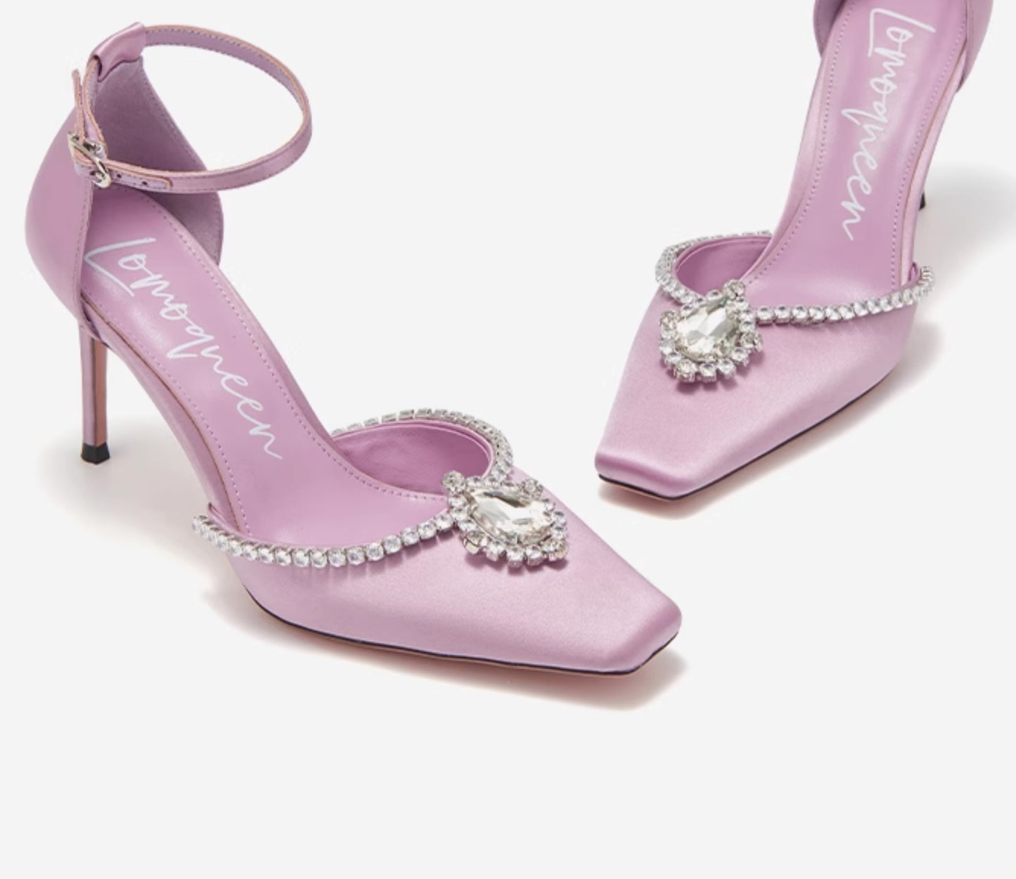 SHOESZOOO French Ankle Strap Stiletto Square Toe Crystal High Heels - MYSELF.