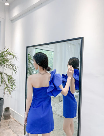 DOLLY Luxury Slant Collar Sleeveless Big Bow Ruffle Short Birthday Dress-MAYE