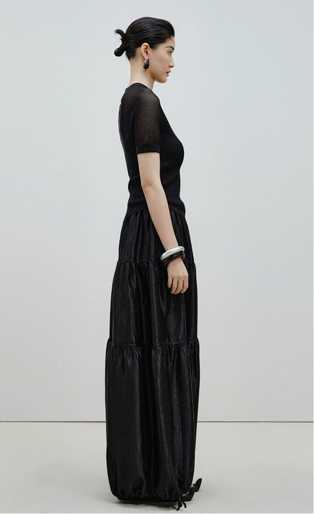 ZHUCHONGYUN black mesh short sleeves assymetrical hemline top-GRANT.