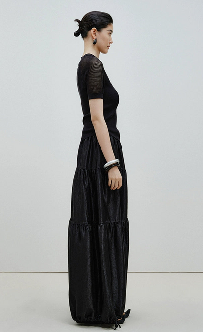 ZHUCHONGYUN black mesh short sleeves assymetrical hemline top-GRANT.