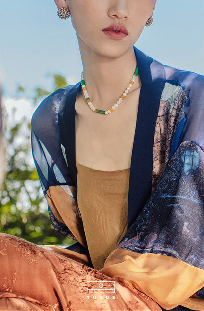 TUYUE Chinese style pearl jade necklace clavicle chain- BISHOP