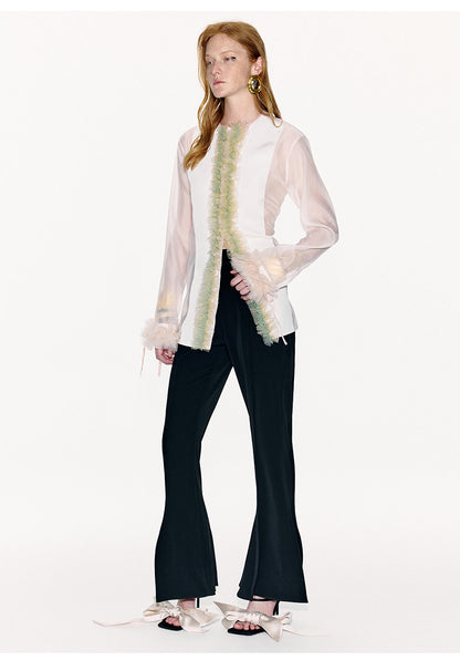 ATELIER MISS LU Tulle Latiered Panelled Long-Sleeved Top - BAILEY