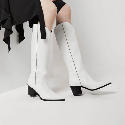 B-FEI black and white simple niche women's long cowboy boots-DAVI.