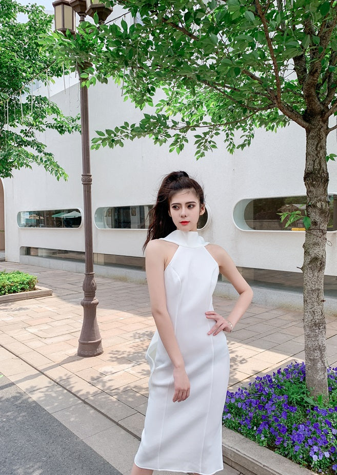 DOLLY Luxury Halter Neck Sleeveless Backless Big Bow Dinner Dress-PELA