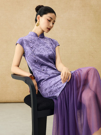 HECO Chinese Modified Diagonal Stand-up Collar Cheongsam ress- OWEN.
