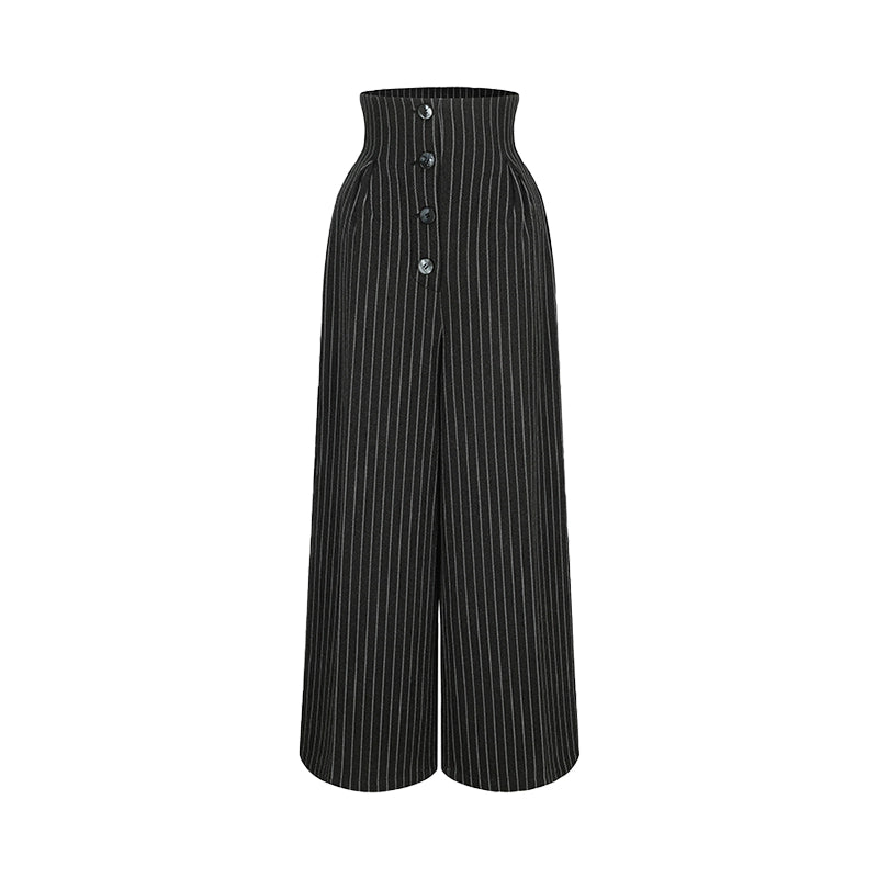 Le Palais Vintage  Black and White Striped Slim Short Jacket Wide/leg Pants-DIO.