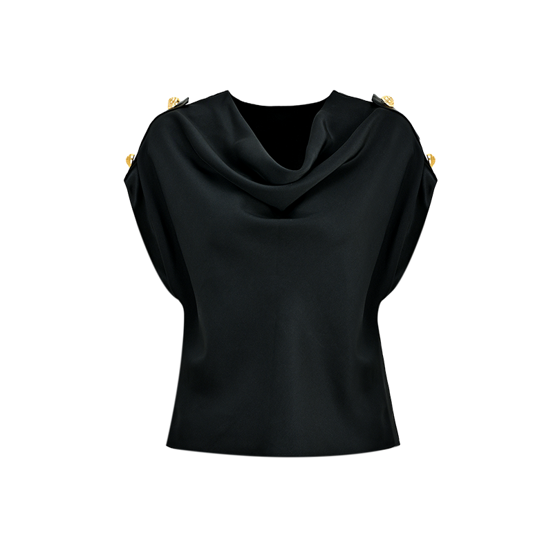 YES BY YESIR | Military Swing Neck Chiffon Shirt -ELISARA.