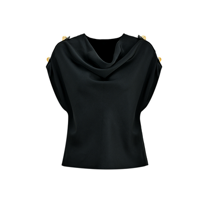 YES BY YESIR | Military Swing Neck Chiffon Shirt -ELISARA.