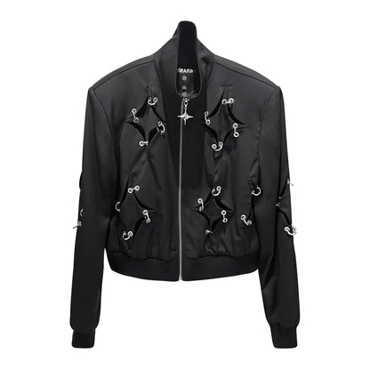 ANNAKIKI acetate wool four-pointed star metal ring jacket-YAXUAN