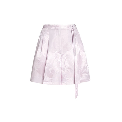 ZHUCHONGYUN summer jacquard lace-up pleated short pants.-WINRY.