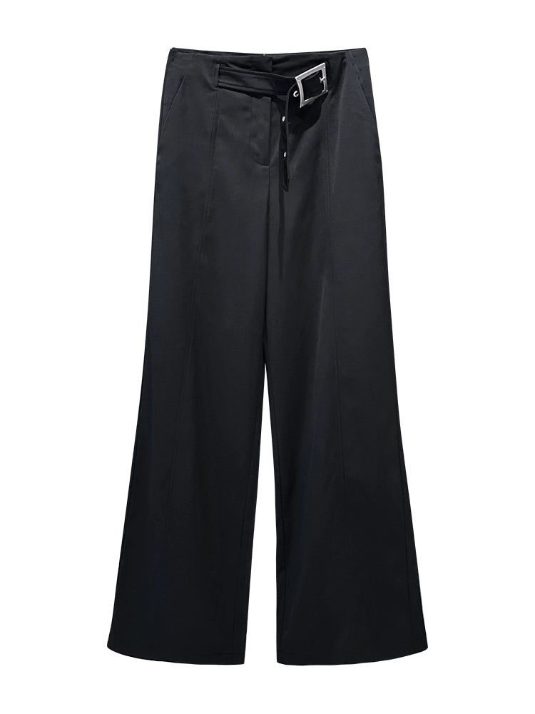ANNAKIKI Niche Designer Japanese Button Interspersed Belt Wide-leg Pants-NEFA