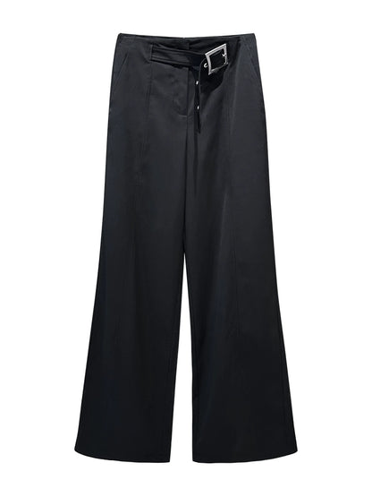 ANNAKIKI Niche Designer Japanese Button Interspersed Belt Wide-leg Pants-NEFA