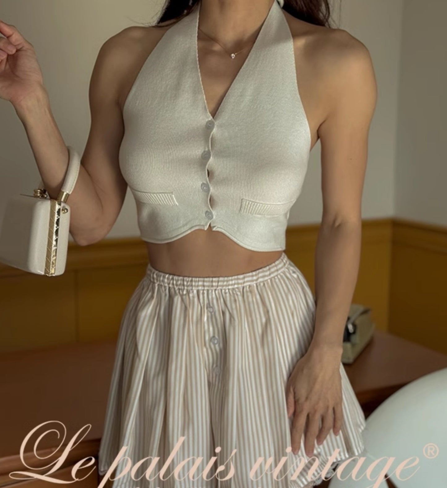 Le Palais Vintage Summer knitted vests halterneck suspenders- ROBBIE.