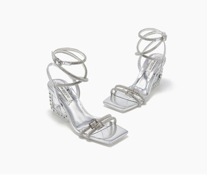 SHOESZOOO Slotted Strappy Open Toe Sandals Leather Block Heel  - DESTINY.