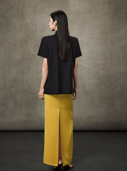 HECO Summer Handmade Orchid Winding Mandarin Neckline Short Sleeve Top - FLIGHT.