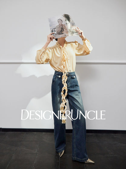 DGU "Lan Shape" Blue Jeans New Retro Wide-leg High-Waist Slimming Versatile Pants - VIE ?