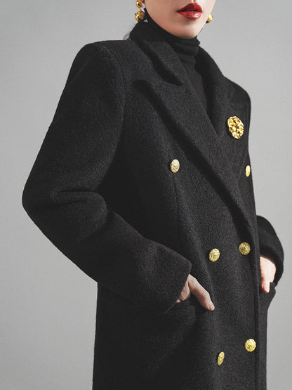 Huanzi custom 2022 new temperament black versatile retro mid-length suit tweed coat women's autumn and winter