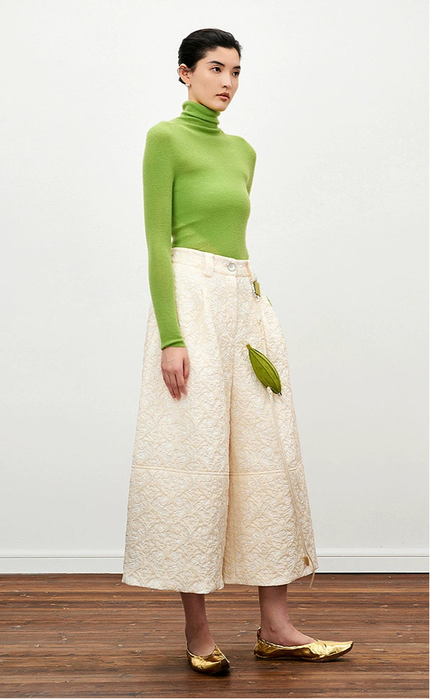 ZHUCHONGYUN Green Turtleneck Slim Knit Top-ARSENE.