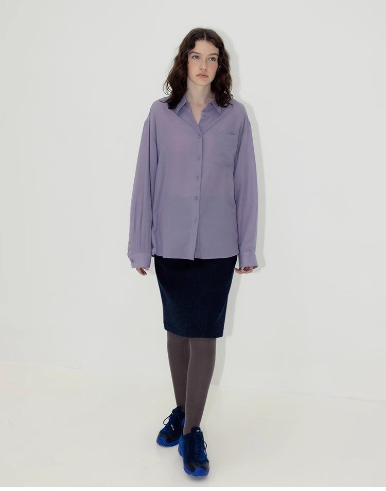 Nothing Written Long Sleeve Slightly Translucent Lavender Purple Shirt-KATE.