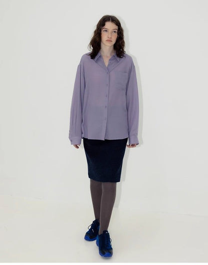 Nothing Written Long Sleeve Slightly Translucent Lavender Purple Shirt-KATE.