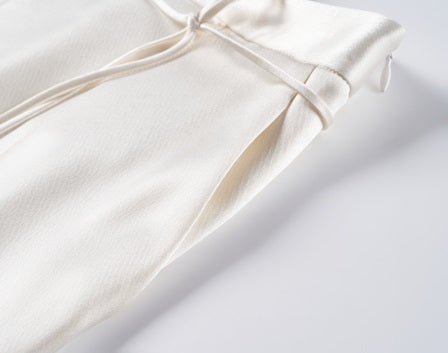 COMME MOI Lv Yan Designer Summer Acetate Satin Strappy White Tapered Pants -SUMMER.