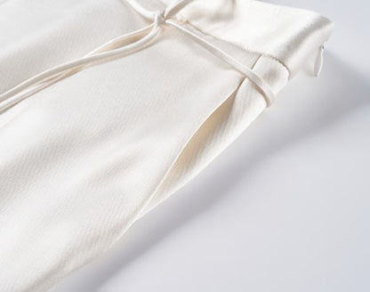 COMME MOI Lv Yan Designer Summer Acetate Satin Strappy White Tapered Pants -SUMMER.