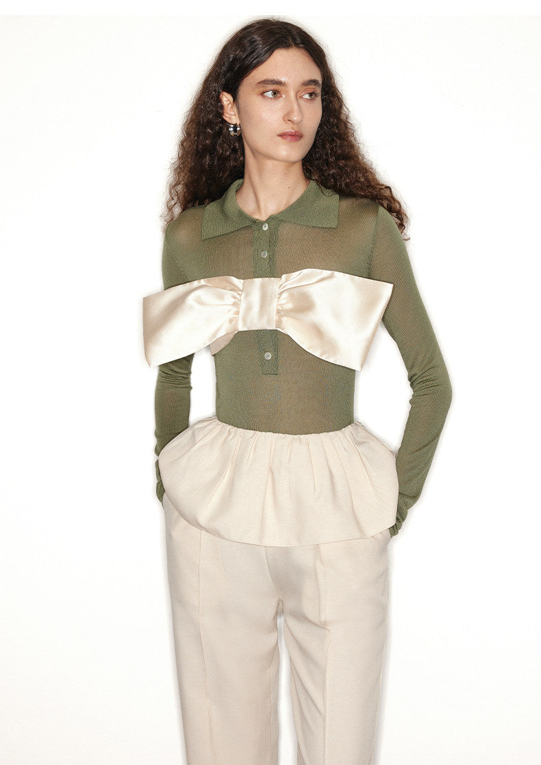 ATELIER MISS LU  spring/summer vintage long sleeves ice feeling knit top - RAIN