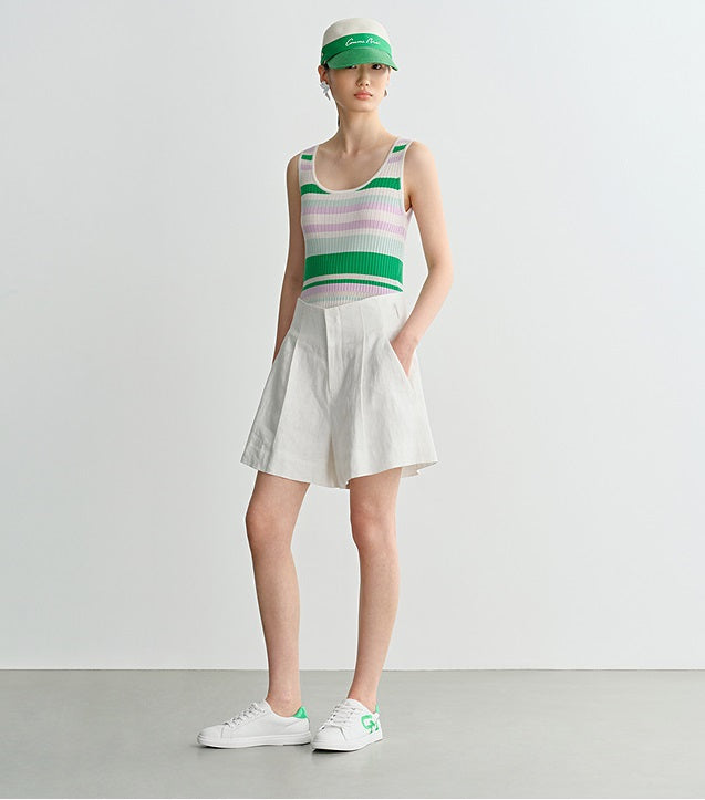 COMME MOI  summer colorful striped skinny wool knit vest top - HAZEL.