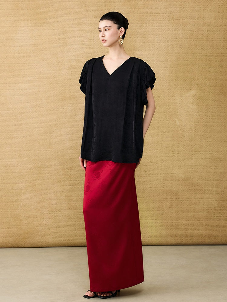 HECO Chinese acetate jacquard women's cool flesh covering elegant skirt - DATE.