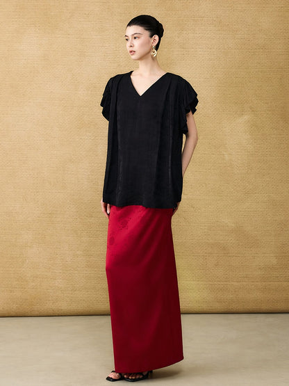 HECO Chinese acetate jacquard women's cool flesh covering elegant skirt - DATE.